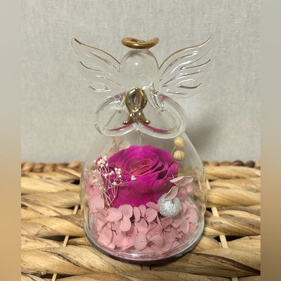 ANLUNOB Preserved Rose Glass Angel Figurine - Picture 1 of 6